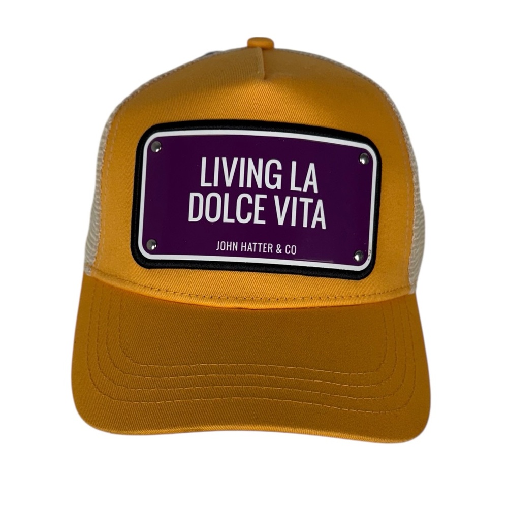 John Hatter & Co Snapback Trucker Hat Yellow With Tag Living La Dolce Vita